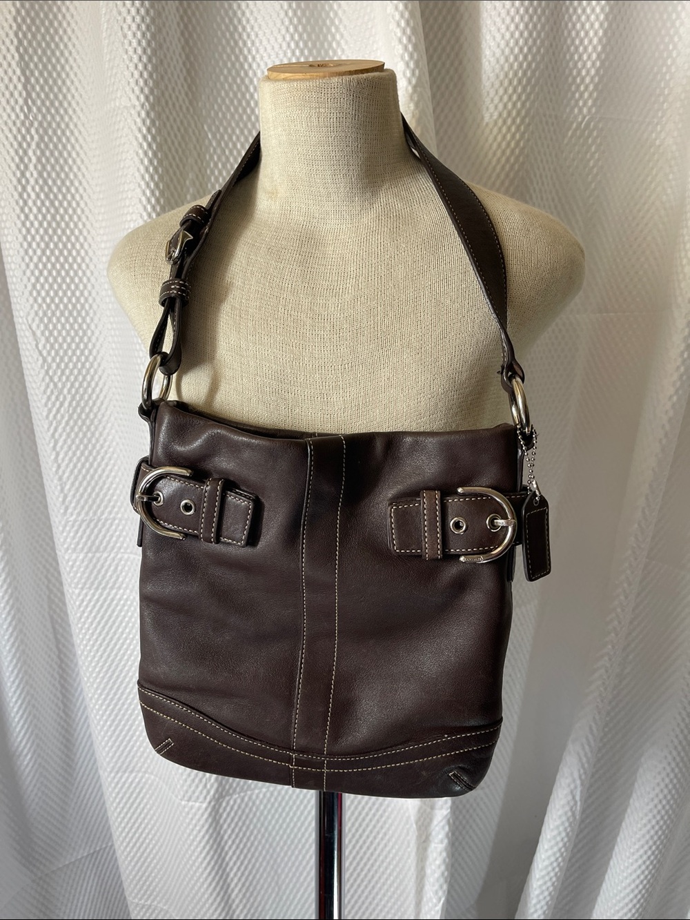Coach SoHo Slim Duffle Dark Brown Leather Messenger Bag with Silver Hardware